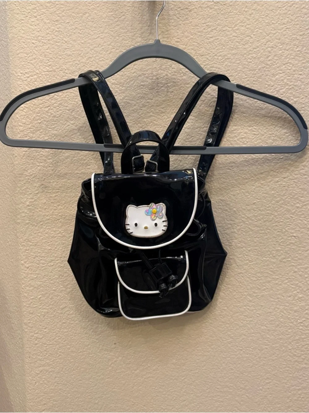 Hello Kitty Black Patent Mini Backpack 9”x10”